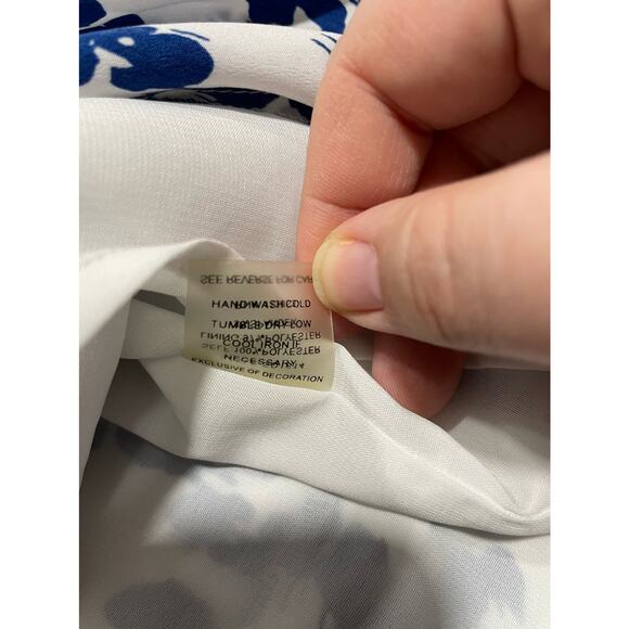 Sugar + Lips Womens Size M One Shoulder Ruffled V Neckline Mini Dress Blue White - Picture 9 of 9